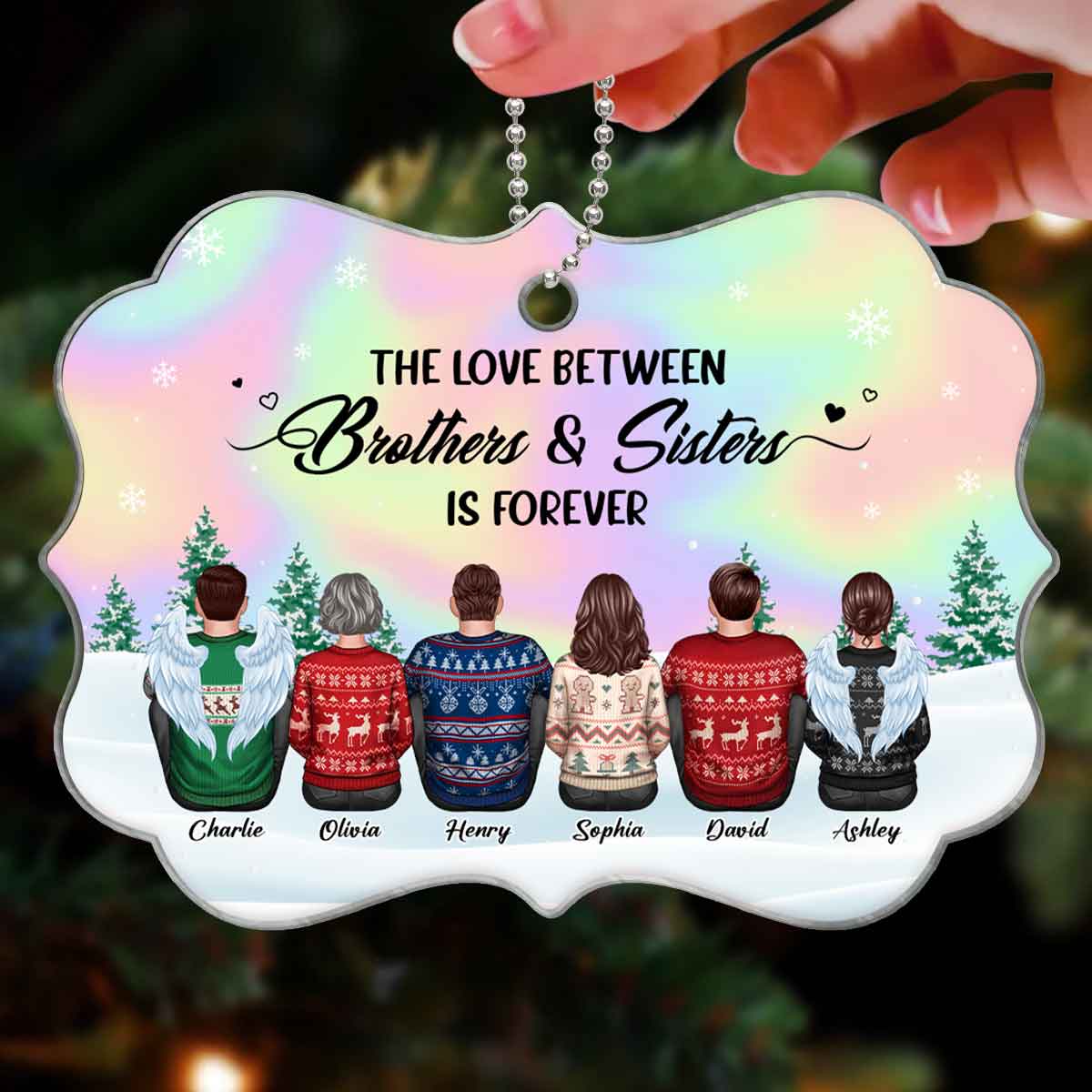 Beautiful Sky BROTHERS & SISTERS Sitting Personalized Acrylic Ornament - Image 3