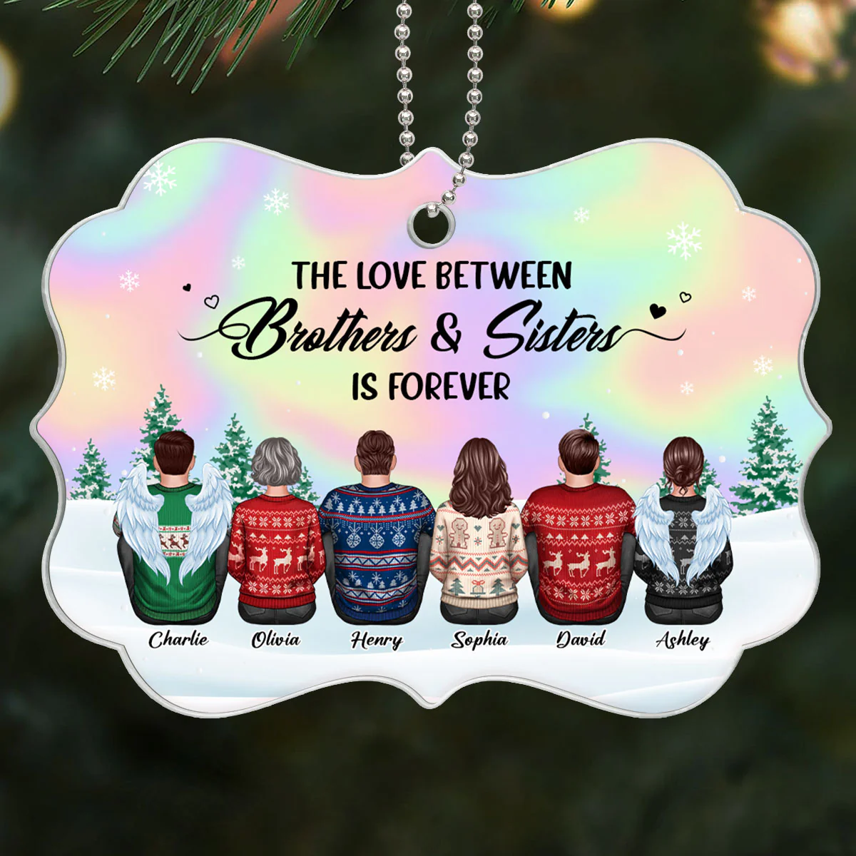 Beautiful Sky BROTHERS & SISTERS Sitting Personalized Acrylic Ornament - Image 4