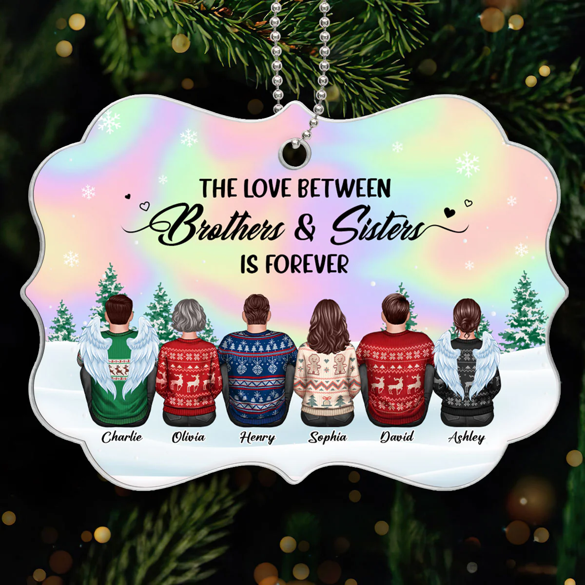 Beautiful Sky BROTHERS & SISTERS Sitting Personalized Acrylic Ornament - Image 5