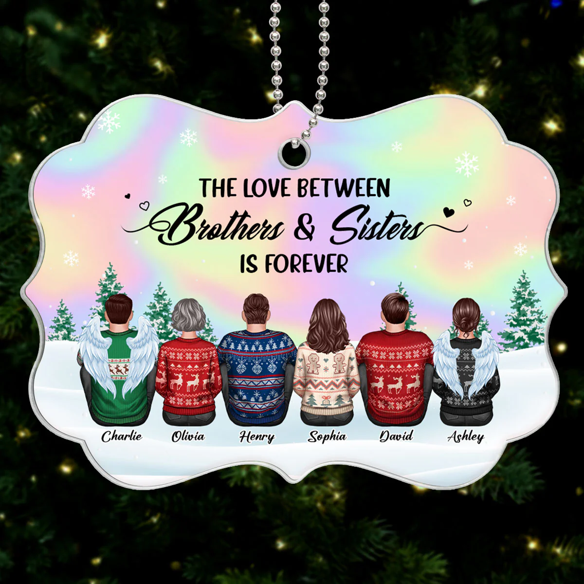 Beautiful Sky BROTHERS & SISTERS Sitting Personalized Acrylic Ornament - Image 6