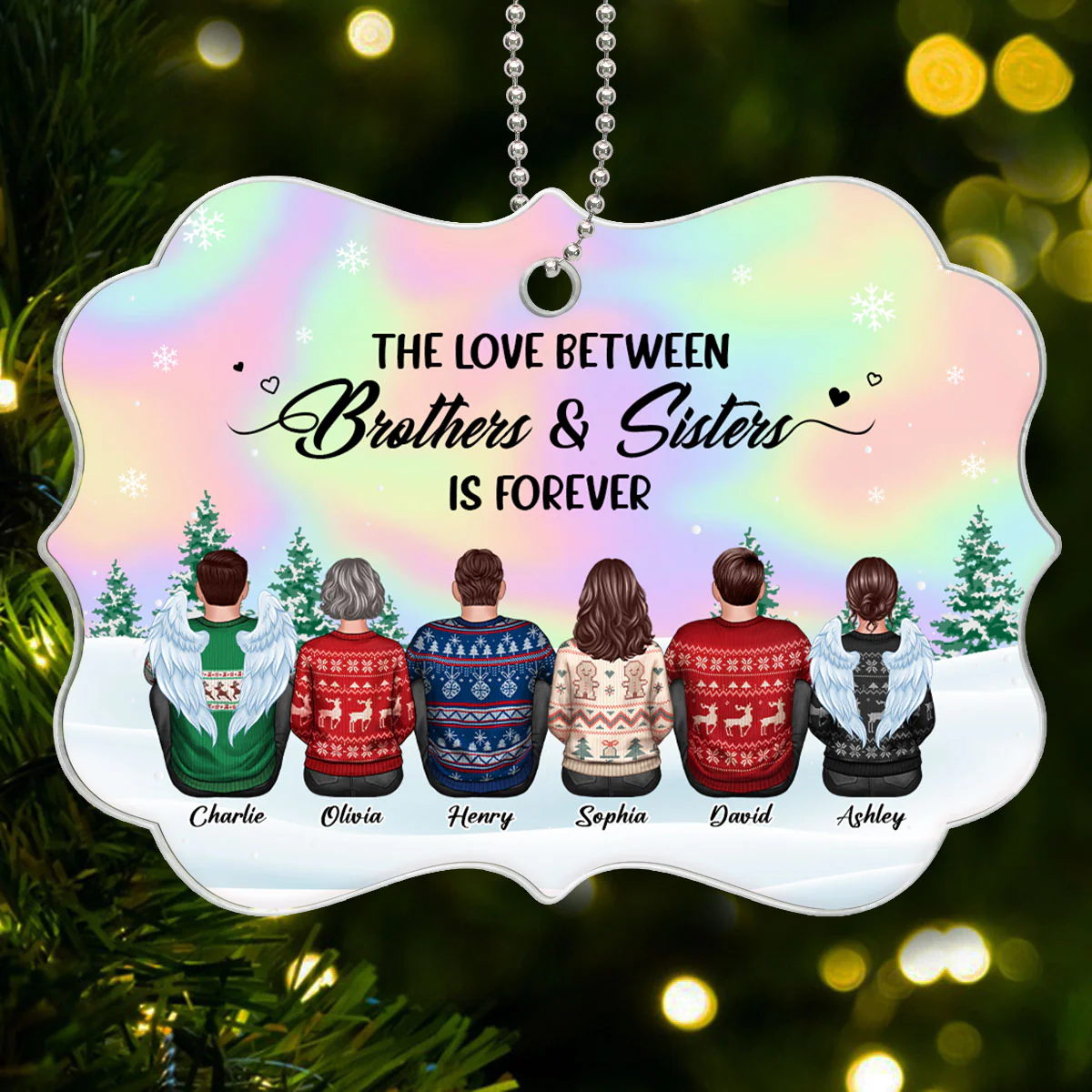 Beautiful Sky BROTHERS & SISTERS Sitting Personalized Acrylic Ornament - Image 7