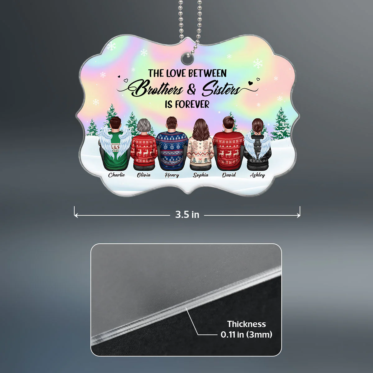 Beautiful Sky BROTHERS & SISTERS Sitting Personalized Acrylic Ornament - Image 8