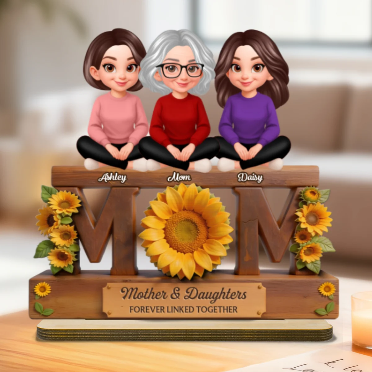 Beautiful Sunflower You Are My Sunshine MOM And Daughters Sons - Personalized 2-Layered Wooden Plaque - Gift For Mom - Image 10