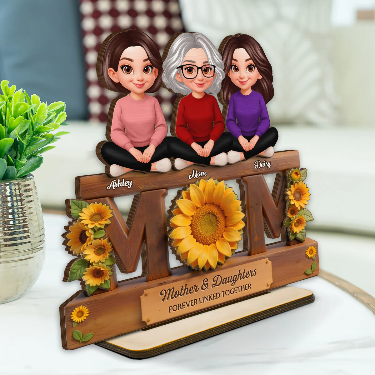Beautiful Sunflower You Are My Sunshine MOM And Daughters Sons - Personalized 2-Layered Wooden Plaque - Gift For Mom - Image 2