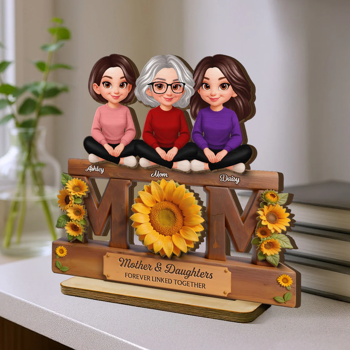 Beautiful Sunflower You Are My Sunshine MOM And Daughters Sons - Personalized 2-Layered Wooden Plaque - Gift For Mom - Image 3