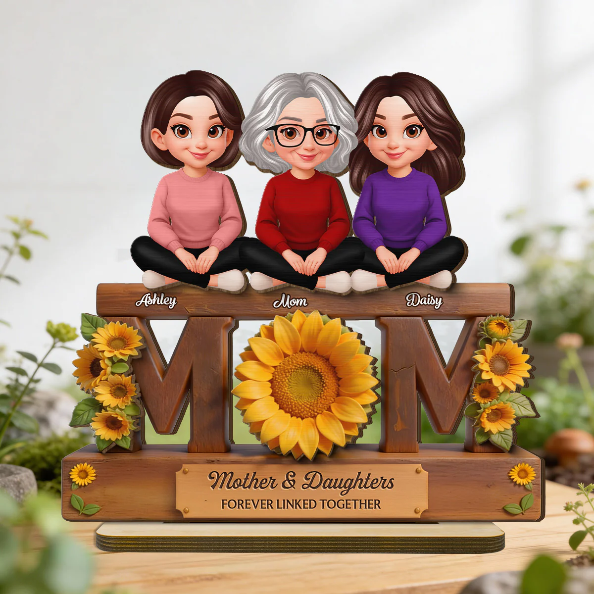 Beautiful Sunflower You Are My Sunshine MOM And Daughters Sons - Personalized 2-Layered Wooden Plaque - Gift For Mom - Image 4
