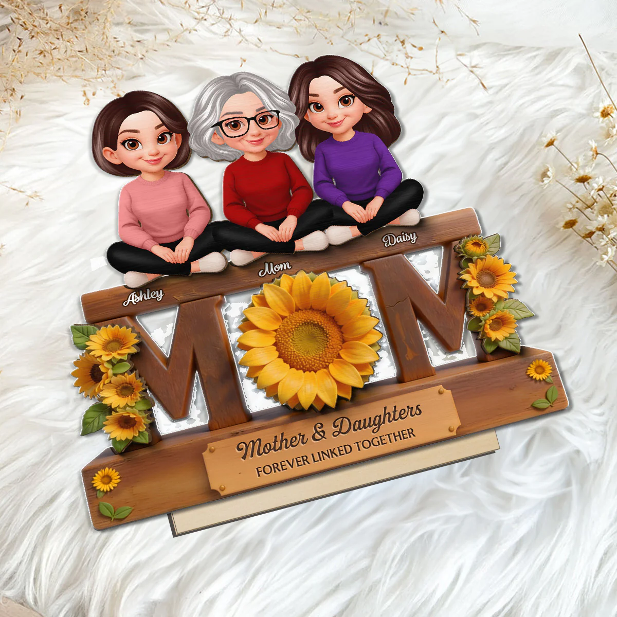 Beautiful Sunflower You Are My Sunshine MOM And Daughters Sons - Personalized 2-Layered Wooden Plaque - Gift For Mom - Image 7