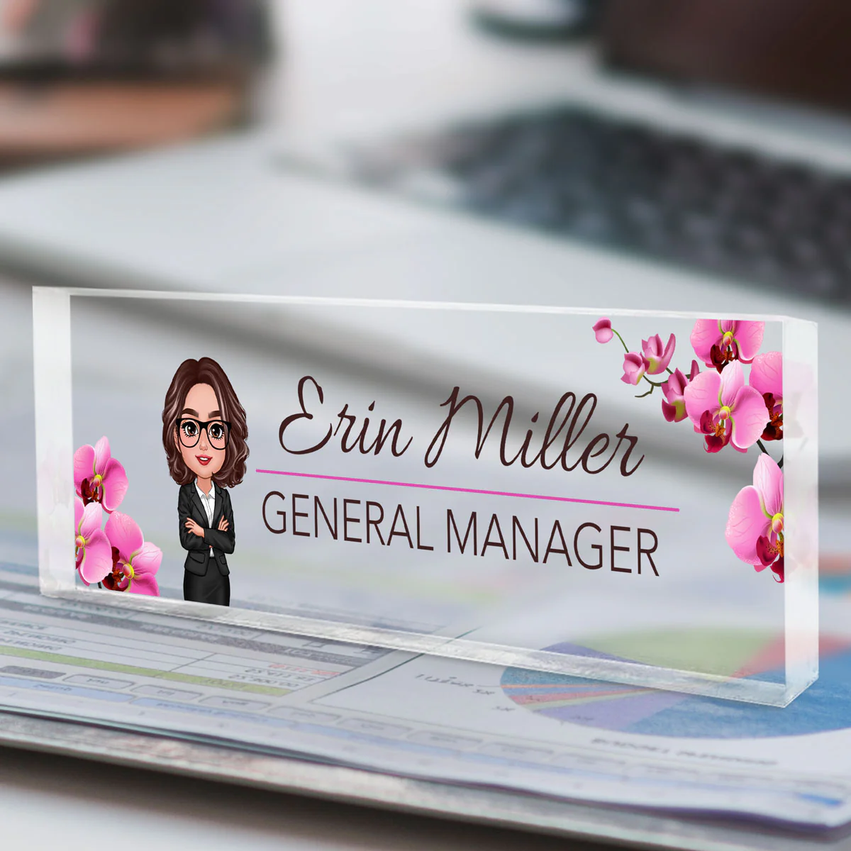 Beautiful Woman Office Personalized Acrylic Desk Name Plate, Office Desk Decor, Gift For Colleagues, Coworkers - Image 3