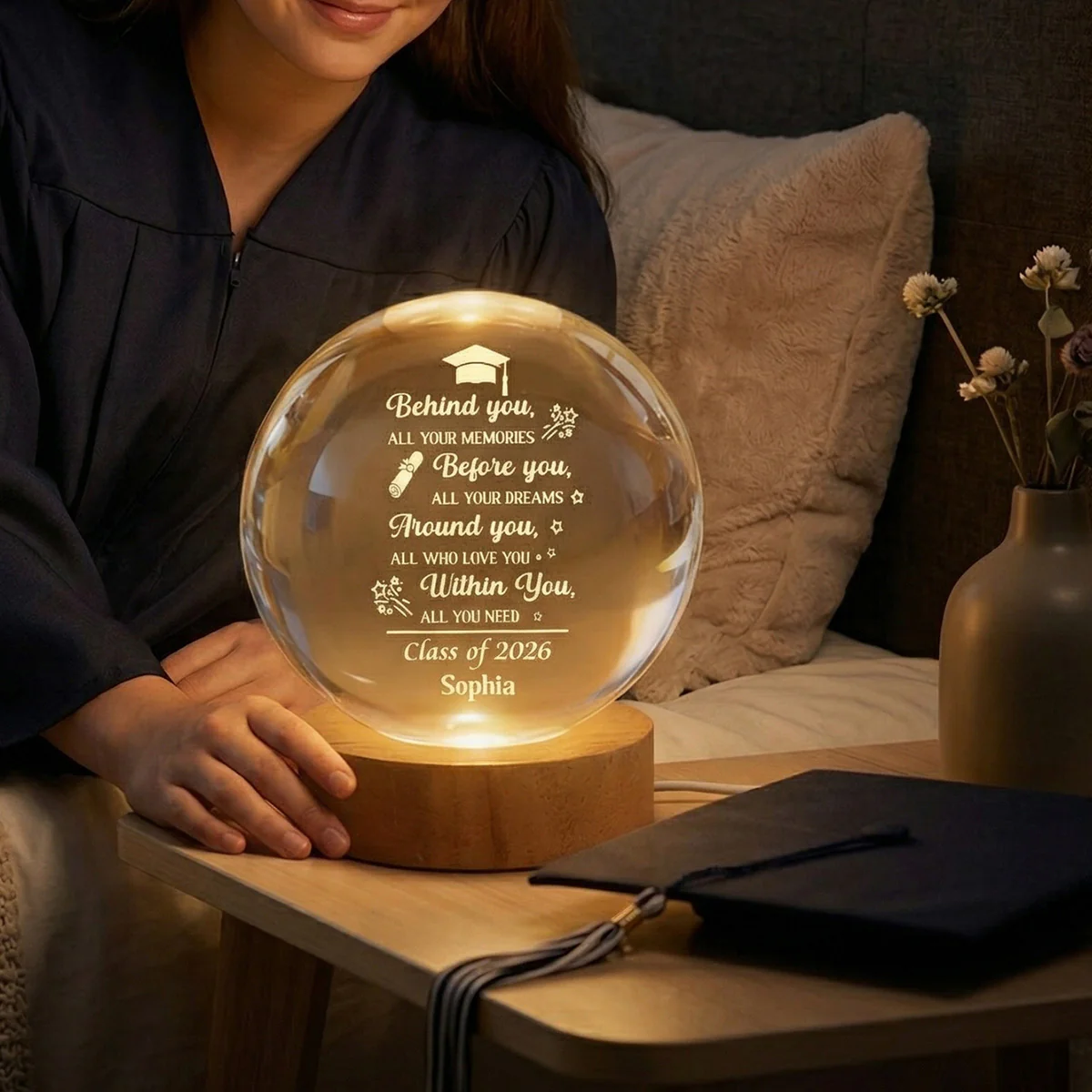 Before You All Your Dreams Graduation - Personalized Crystal Ball LED Night Light - Graduation Gift For Graduates, Son, Daughter - Image 3
