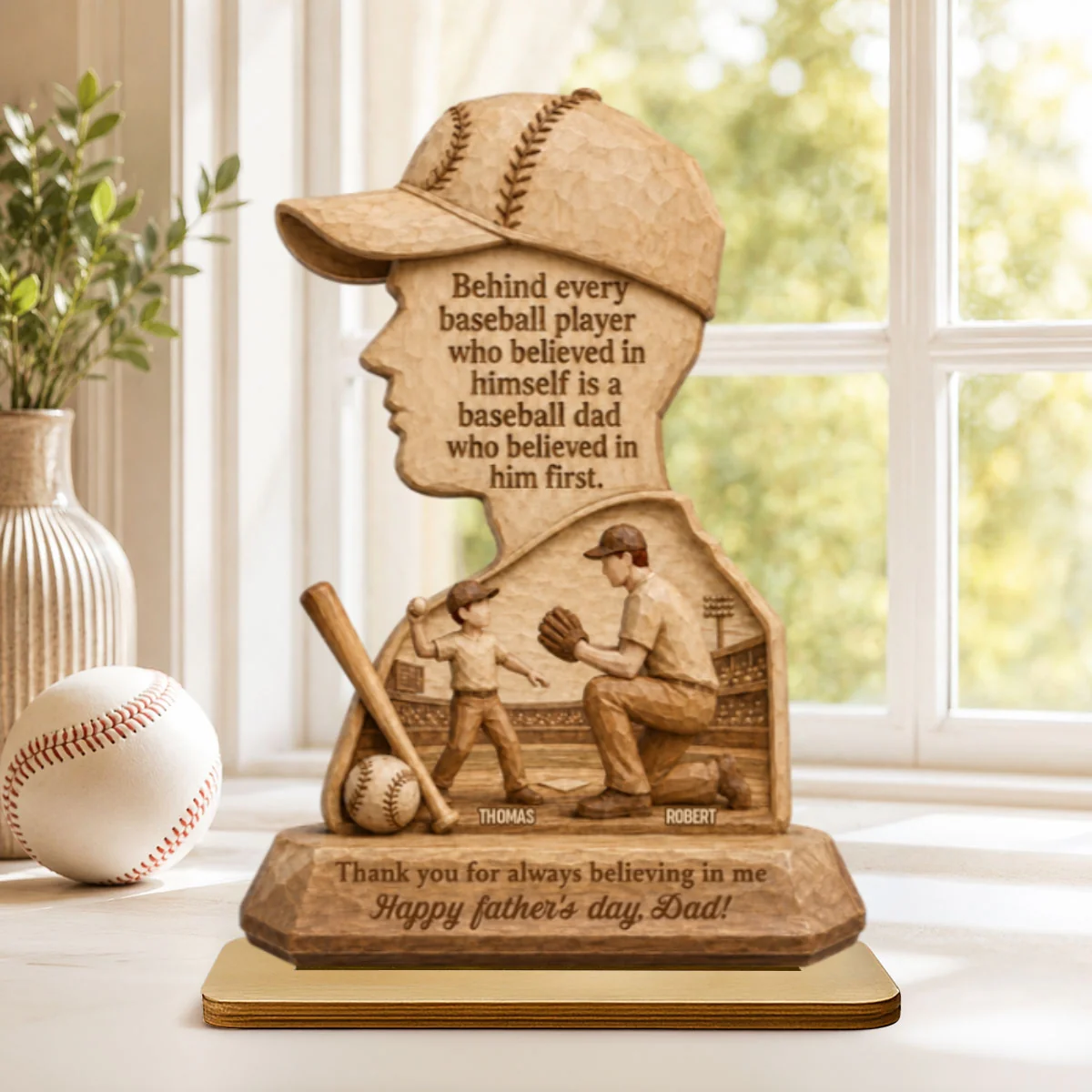 Behind Every Baseball Player is a Baseball Dad - Personalized 2-Layered Wooden Plaque - Gift for Dad, Husband - Image 10
