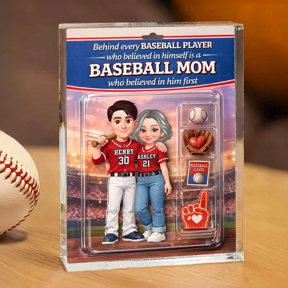 Behind Every Baseball Player is a Baseball Mom Custom Action Figure - Personalized Acrylic Block Plaque - Heartfelt Gift for Mom - Image 2