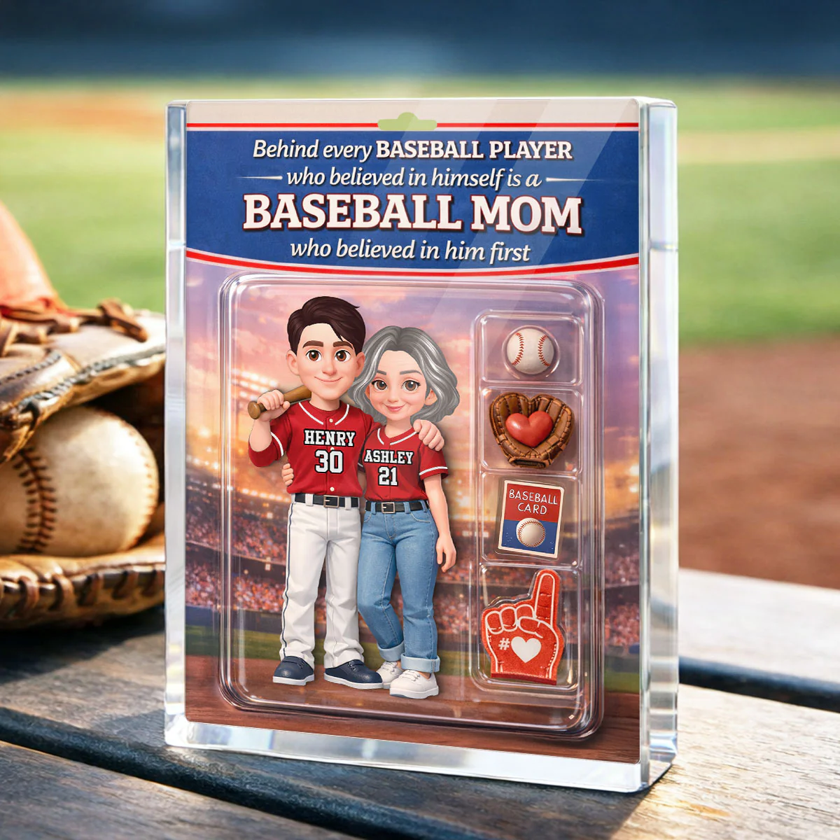Behind Every Baseball Player is a Baseball Mom Custom Action Figure - Personalized Acrylic Block Plaque - Heartfelt Gift for Mom - Image 3