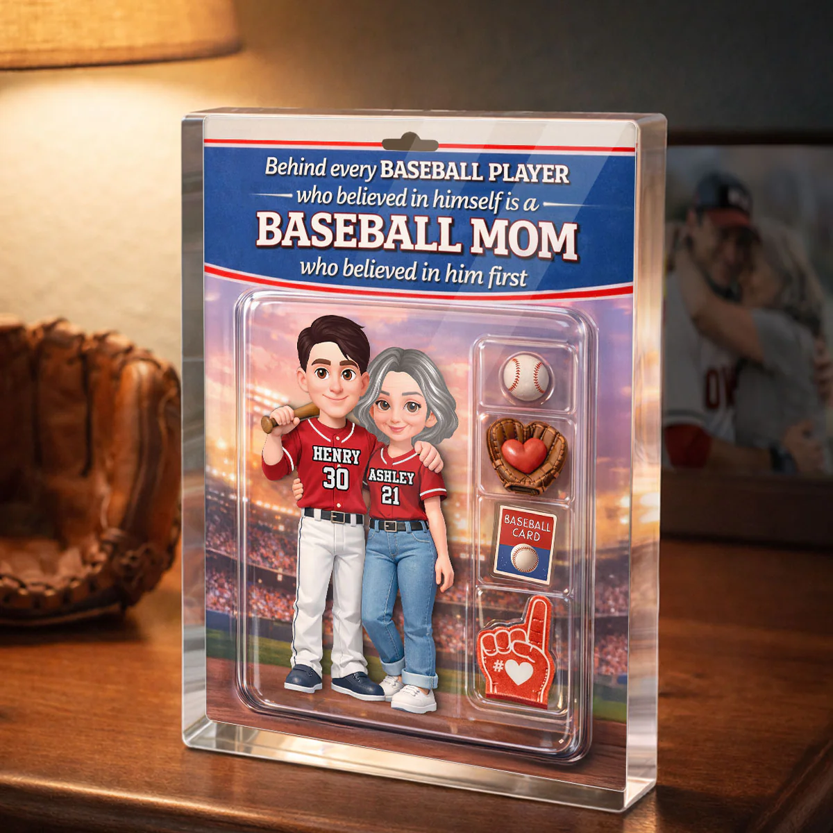 Behind Every Baseball Player is a Baseball Mom Custom Action Figure - Personalized Acrylic Block Plaque - Heartfelt Gift for Mom - Image 6