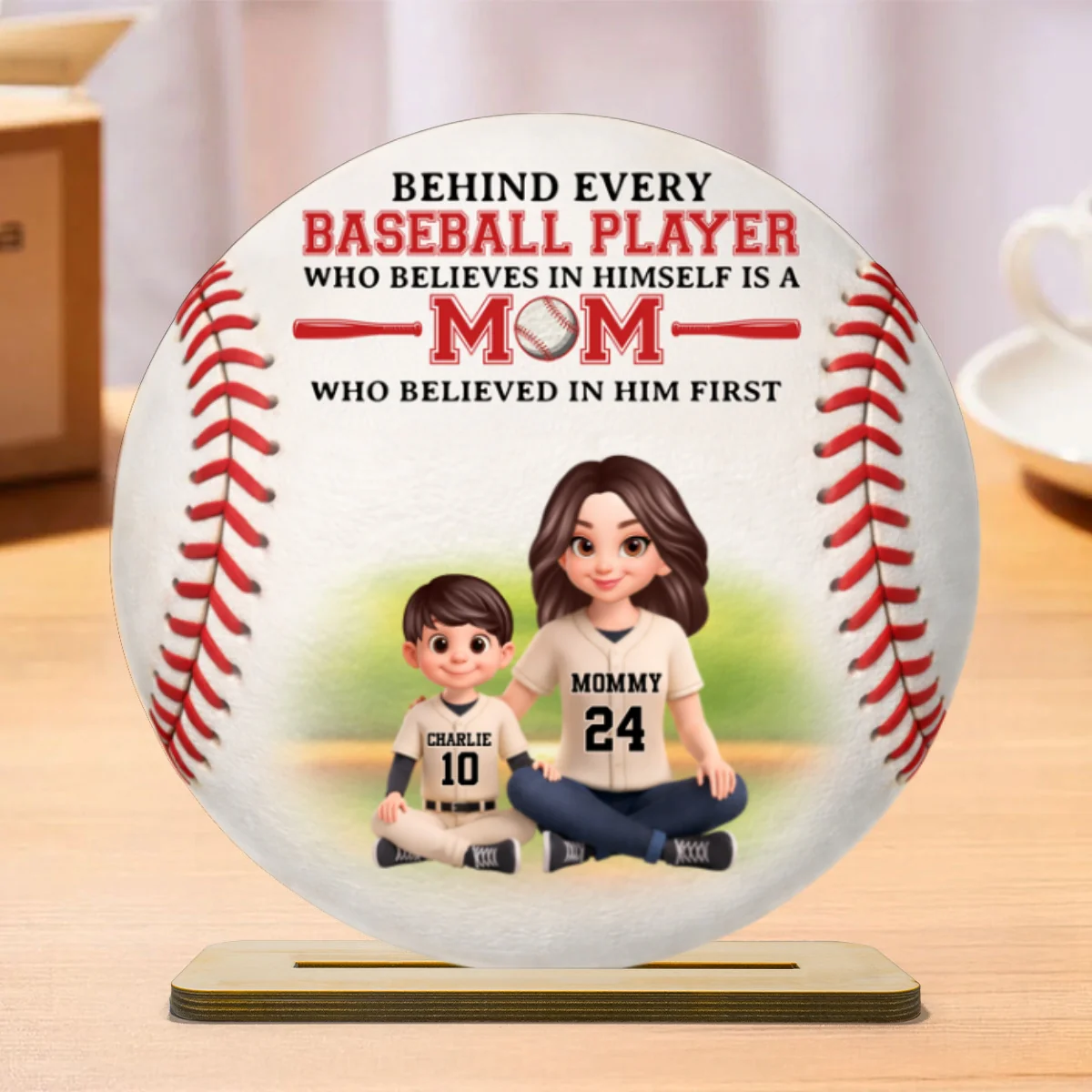 Behind Every Baseball Player Is Mom - Personalized 2-Layered Wooden Plaque - Heartfelt Gift For Mom, Grandma - Image 10