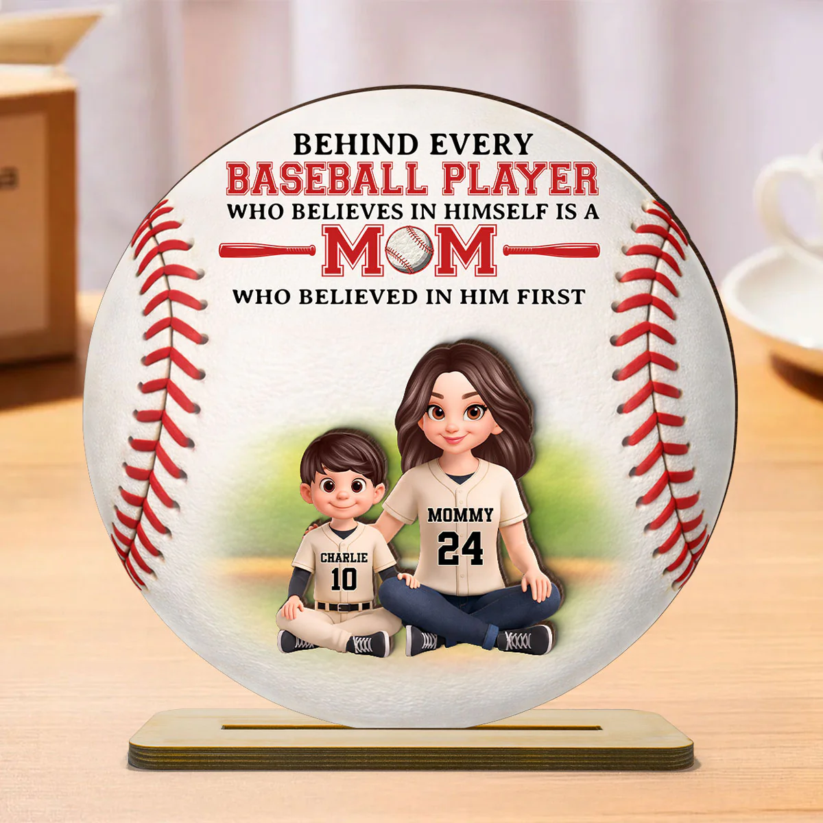 Behind Every Baseball Player Is Mom - Personalized 2-Layered Wooden Plaque - Heartfelt Gift For Mom, Grandma - Image 2