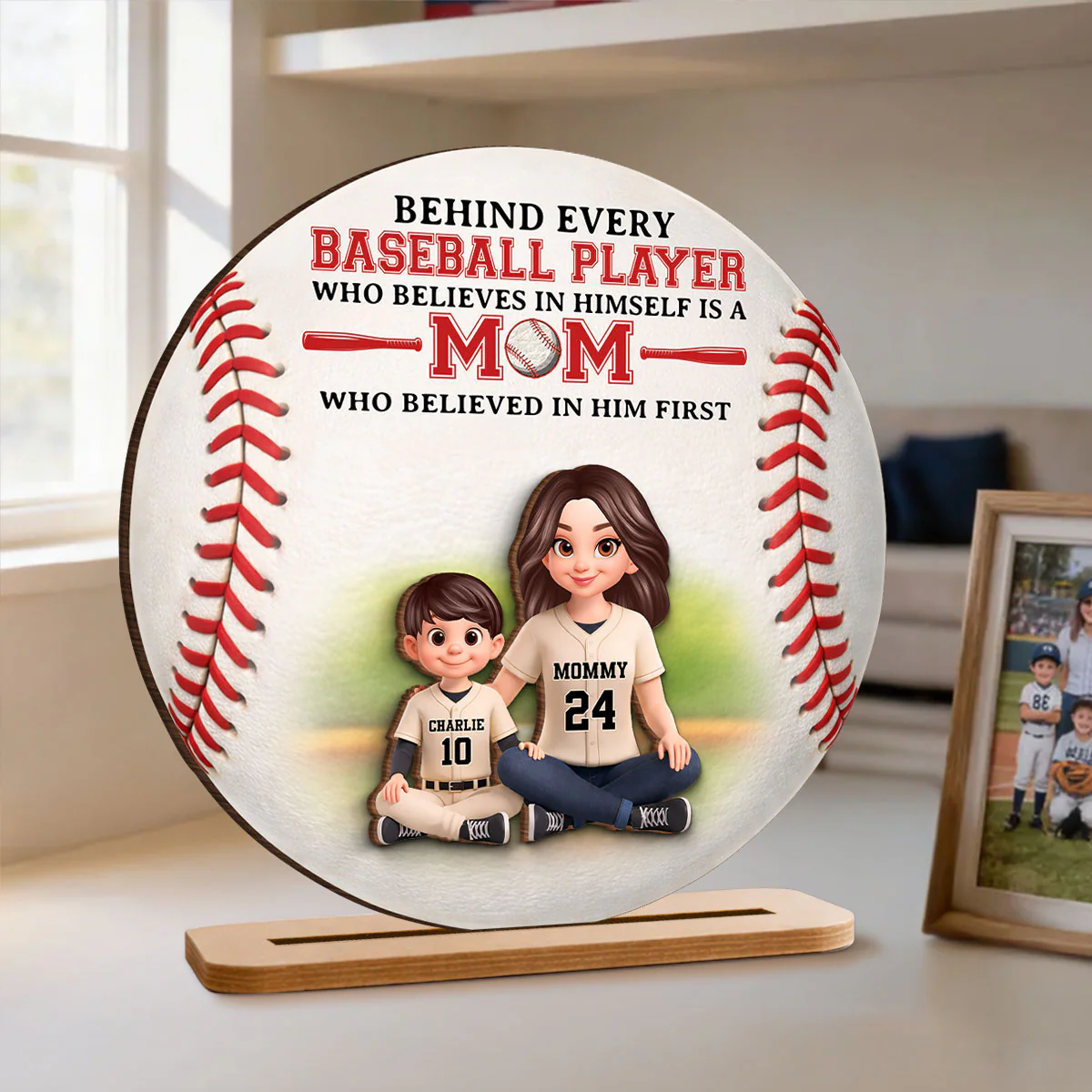 Behind Every Baseball Player Is Mom - Personalized 2-Layered Wooden Plaque - Heartfelt Gift For Mom, Grandma - Image 4