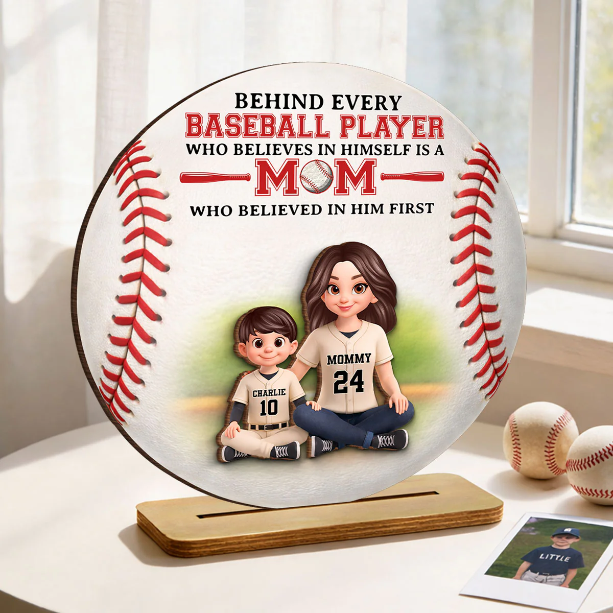 Behind Every Baseball Player Is Mom - Personalized 2-Layered Wooden Plaque - Heartfelt Gift For Mom, Grandma - Image 5
