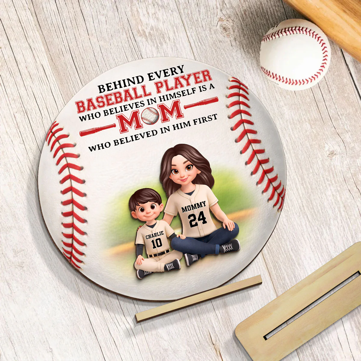 Behind Every Baseball Player Is Mom - Personalized 2-Layered Wooden Plaque - Heartfelt Gift For Mom, Grandma - Image 6