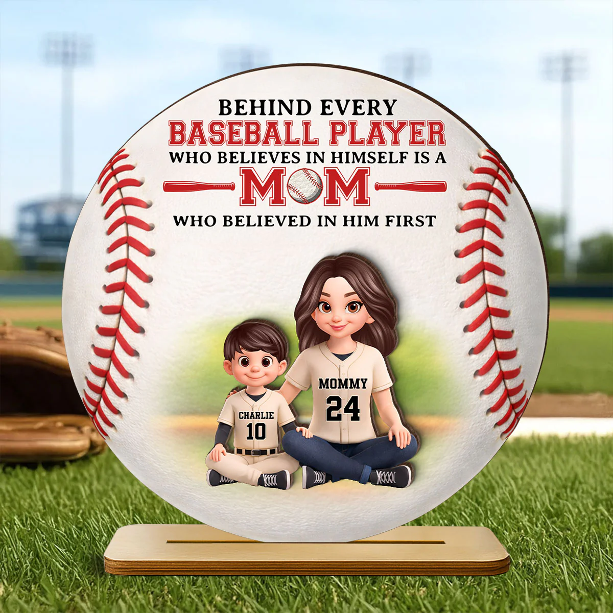 Behind Every Baseball Player Is Mom - Personalized 2-Layered Wooden Plaque - Heartfelt Gift For Mom, Grandma - Image 7