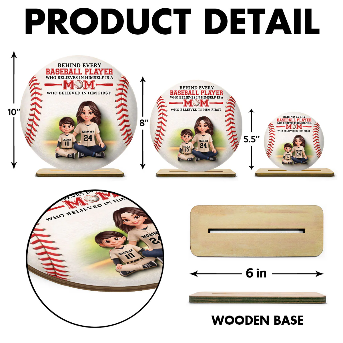 Behind Every Baseball Player Is Mom - Personalized 2-Layered Wooden Plaque - Heartfelt Gift For Mom, Grandma - Image 8