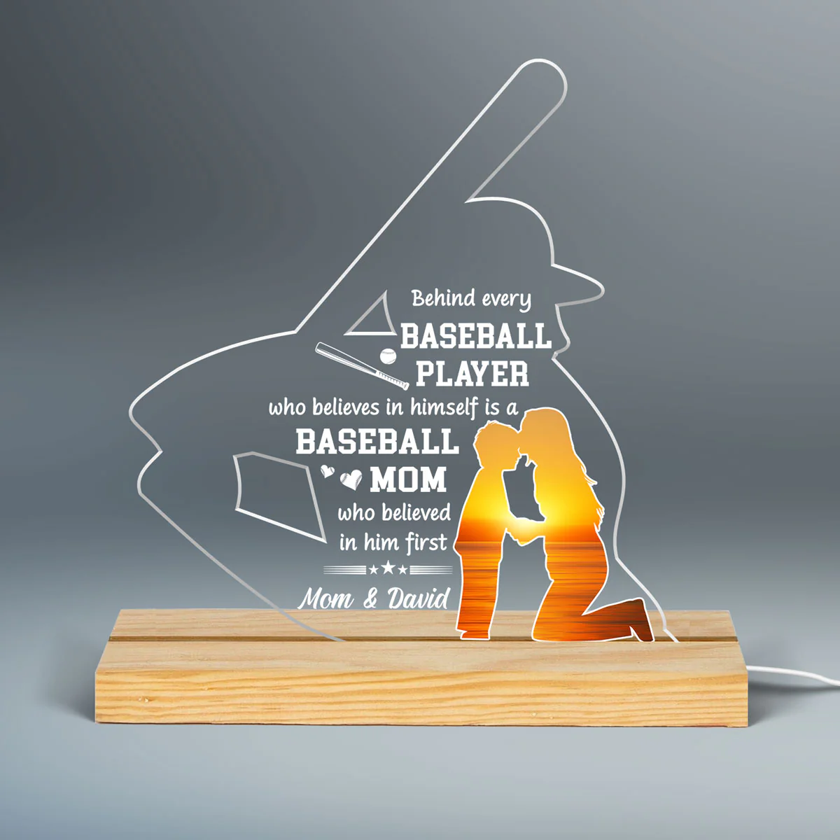 Behind Every Baseball Player Mother‘s Day Gift Personalized Custom Shape LED Night Light, Acrylic LED Lamp - Image 2