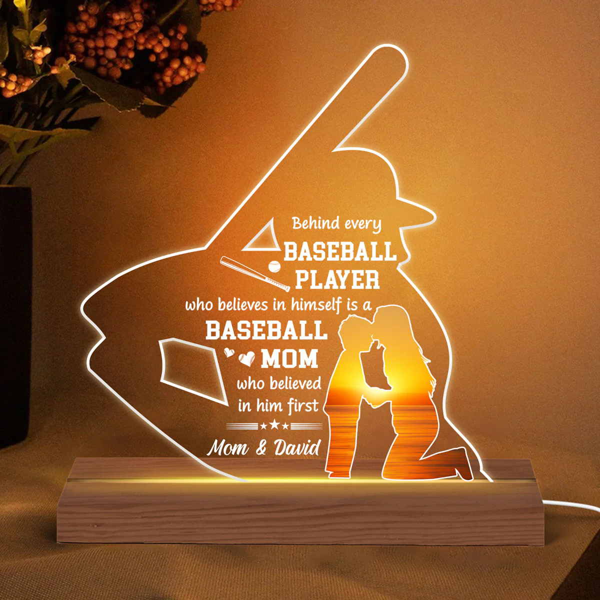 Behind Every Baseball Player Mother‘s Day Gift Personalized Custom Shape LED Night Light, Acrylic LED Lamp - Image 3