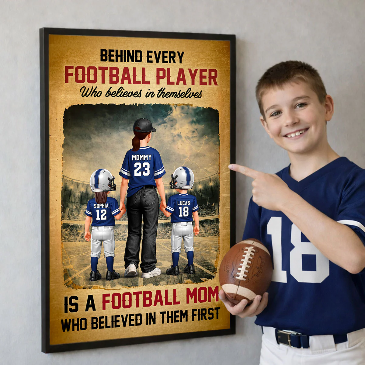 Behind Every Football Player Is A Football Mom - Personalized Poster - Heartfelt Gift For Football Mom - Image 6