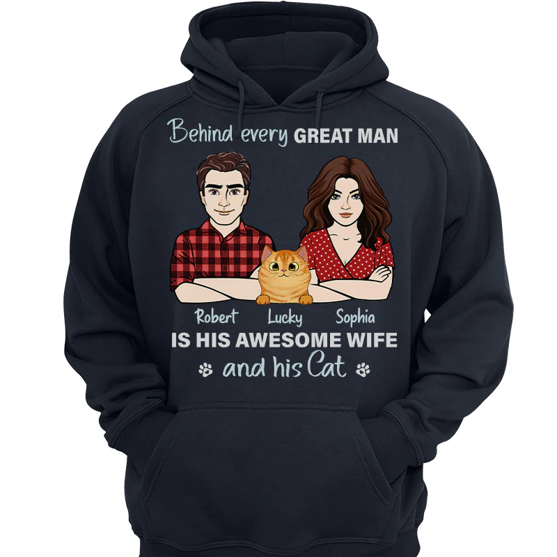 Behind Every Great Man Is His Wife And His Cats Personalized Shirt - Image 3