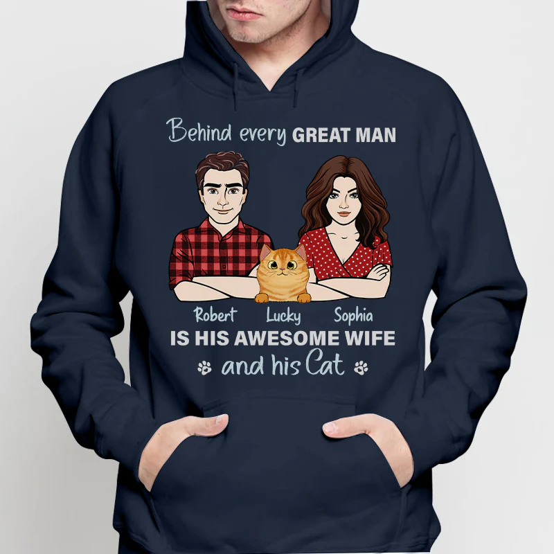Behind Every Great Man Is His Wife And His Cats Personalized Shirt - Image 4