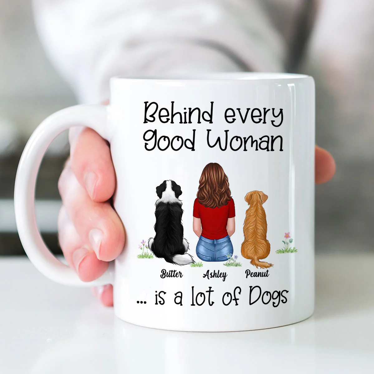 Behind Good Woman Are Dogs Back View Sitting Dog Personalized Mug - Image 2