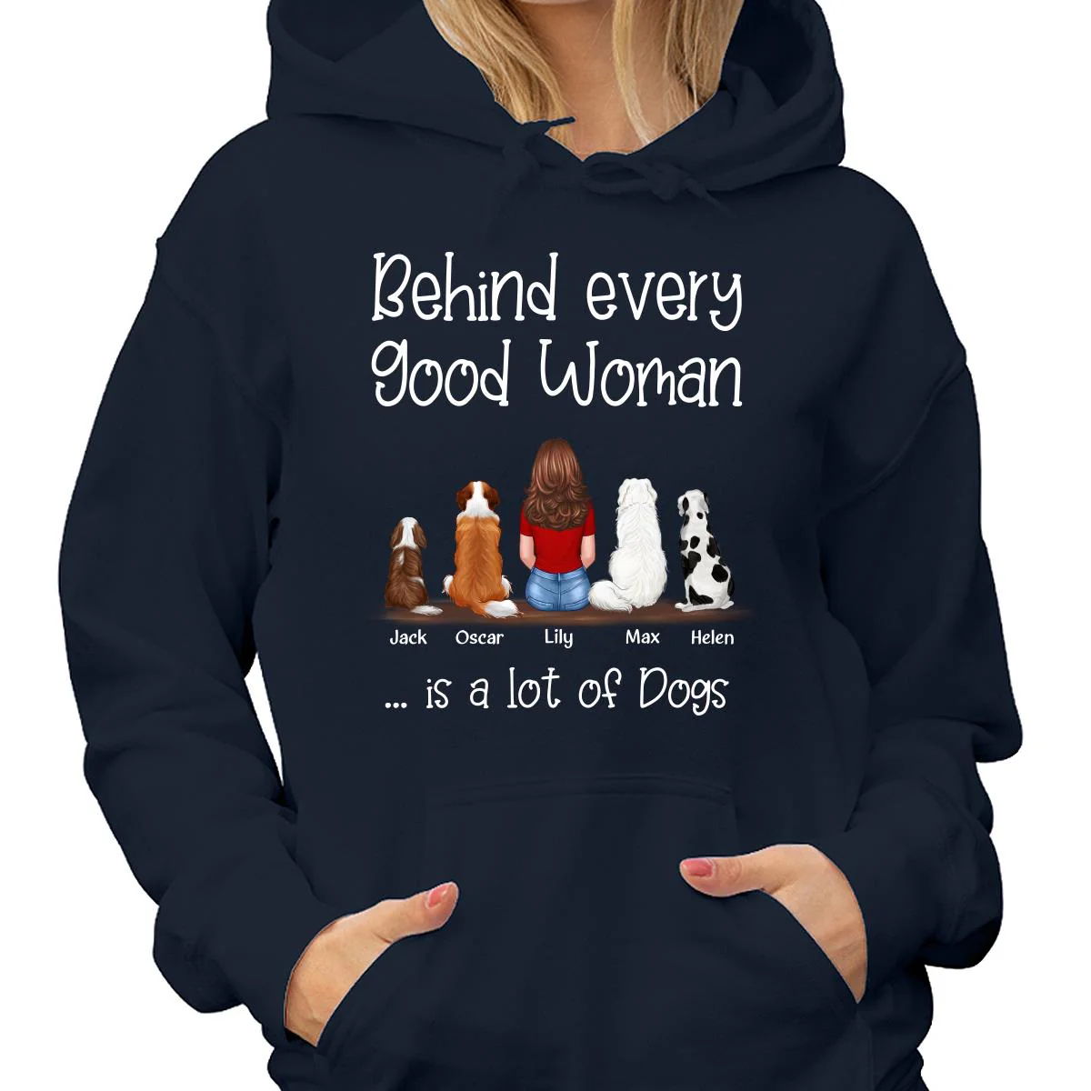 Behind Good Woman Is A Lot Of Dogs Back View Sitting Girl & Dog Personalized Shirt - Gift For Dog Lover - Image 4