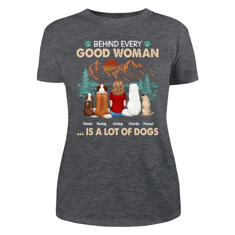 Behind Good Woman Is A Lot Of Dogs Back View Woman Sitting With Dogs Retro Pine Forest Personalized Shirt - Image 10