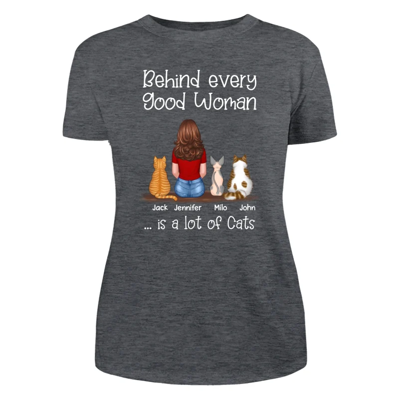 Behind Good Woman Is Cats Back View Sitting Woman & Cat Personalized Shirt - Image 10