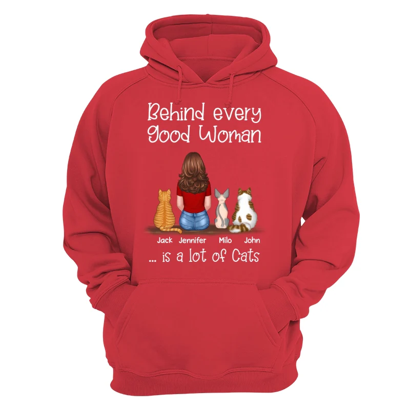 Behind Good Woman Is Cats Back View Sitting Woman & Cat Personalized Shirt - Image 16