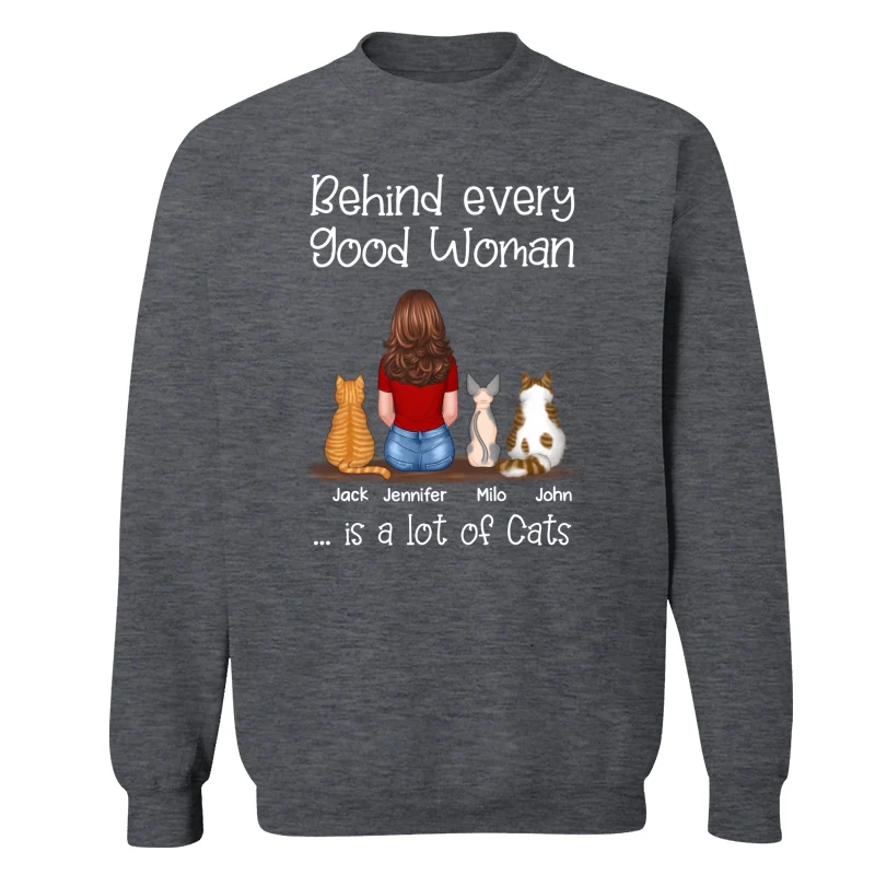 Behind Good Woman Is Cats Back View Sitting Woman & Cat Personalized Shirt - Image 18