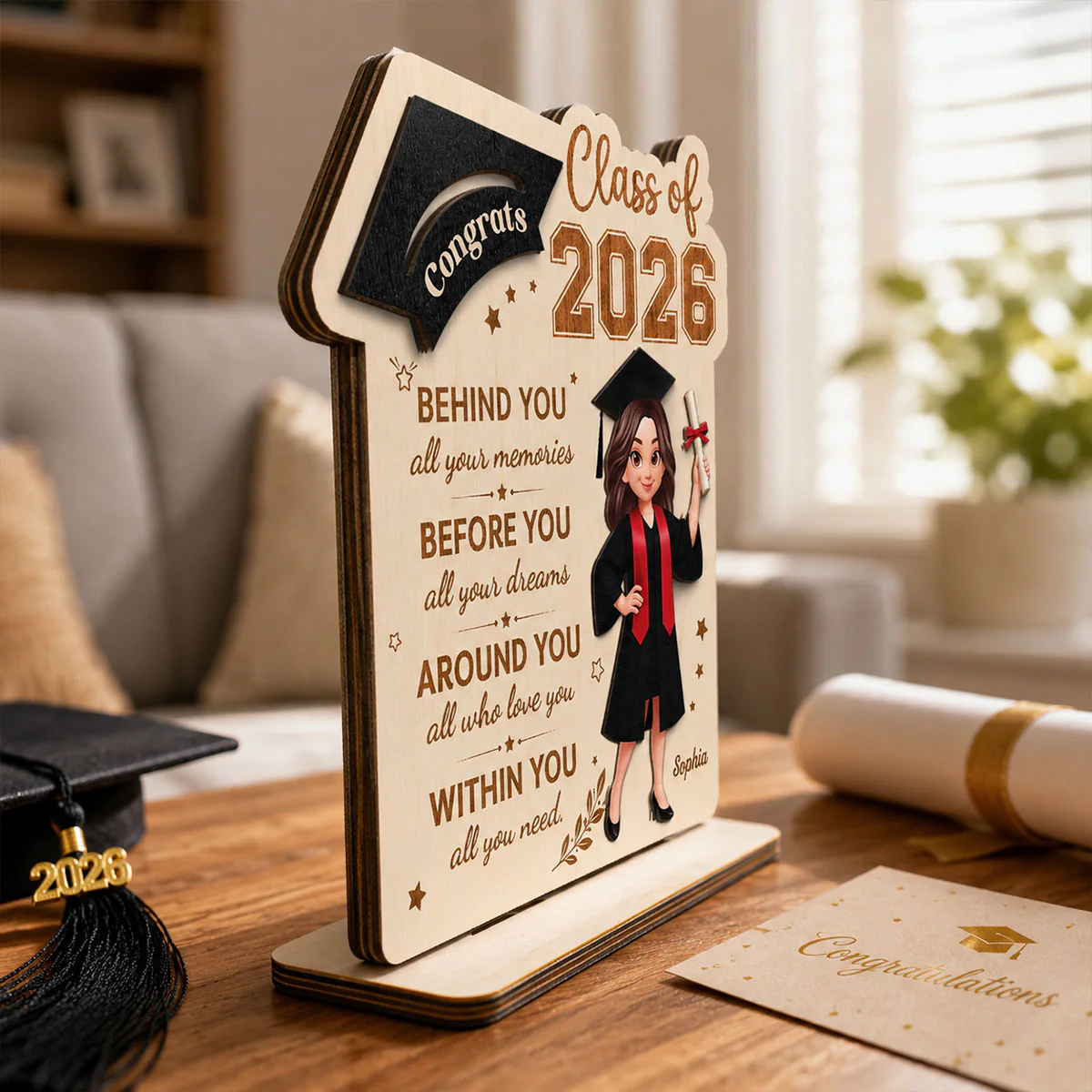 Behind You All Your Dream Graduation - Personalized 2-Layered Wooden Plaque - Graduation Gift For Graduates, Daughter, Son - Image 4