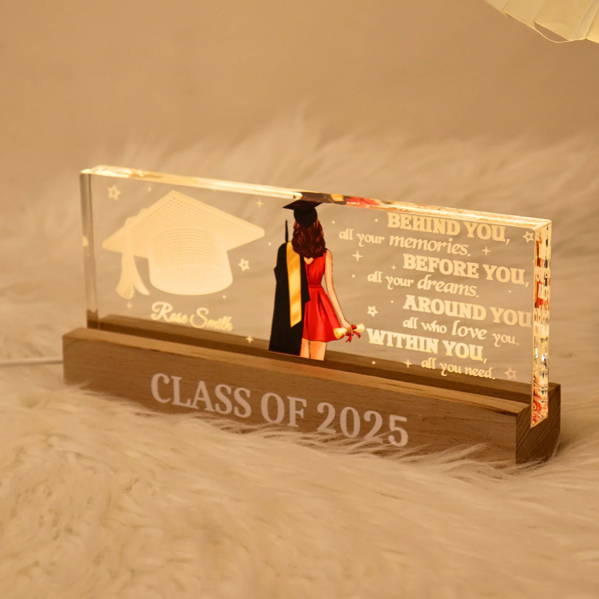 Behind You All Your Memories Graduation Gift Personalized Acrylic Block LED Night Light - Image 5