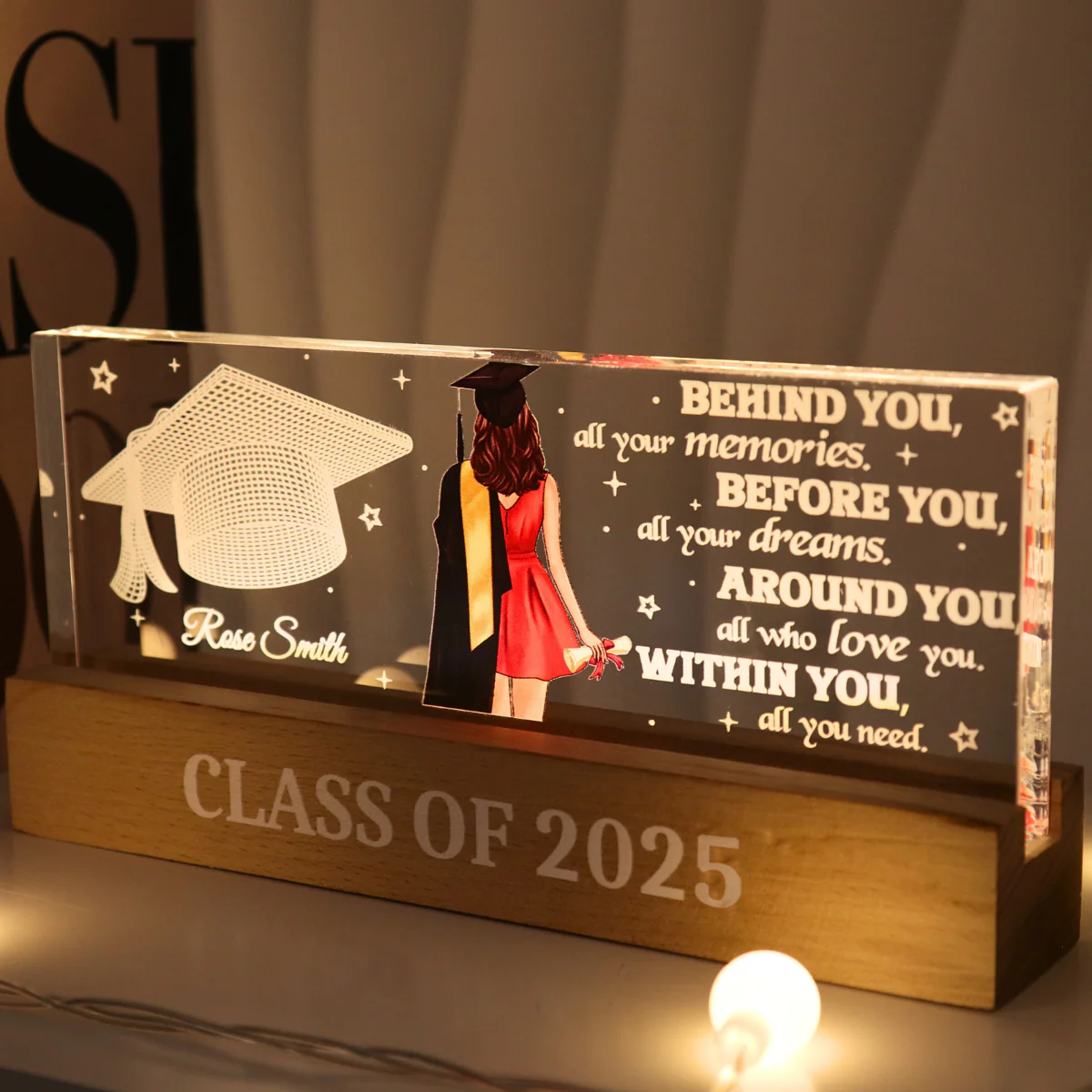 Behind You All Your Memories Graduation Gift Personalized Acrylic Block LED Night Light - Image 6