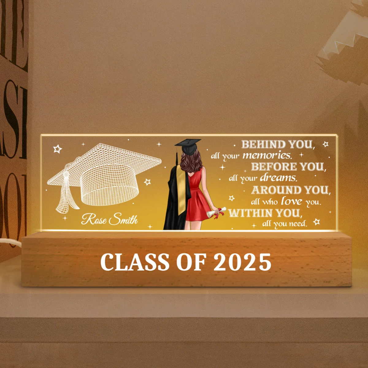 Behind You All Your Memories Graduation Gift Personalized Acrylic Block LED Night Light - Image 9