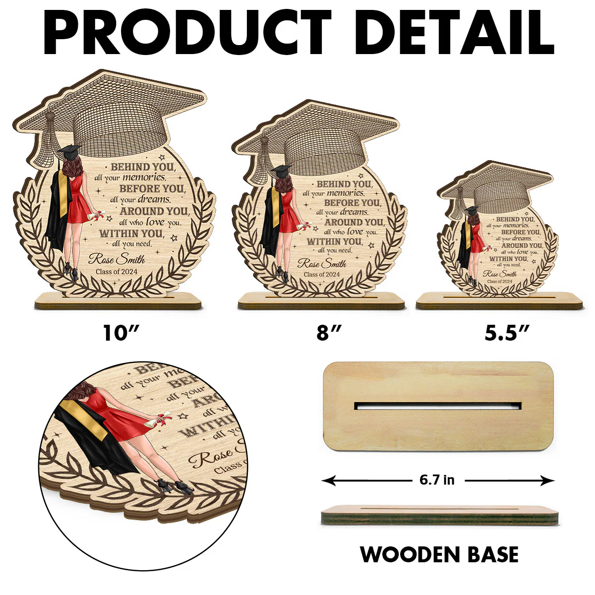Behind You All Your Memories Graduation Gift Personalized Standing Wooden Plaque - Image 6