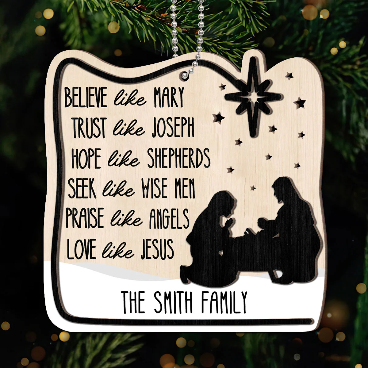 Believe Like Mary Christian Family Personalized 2-Layer Wooden Ornament