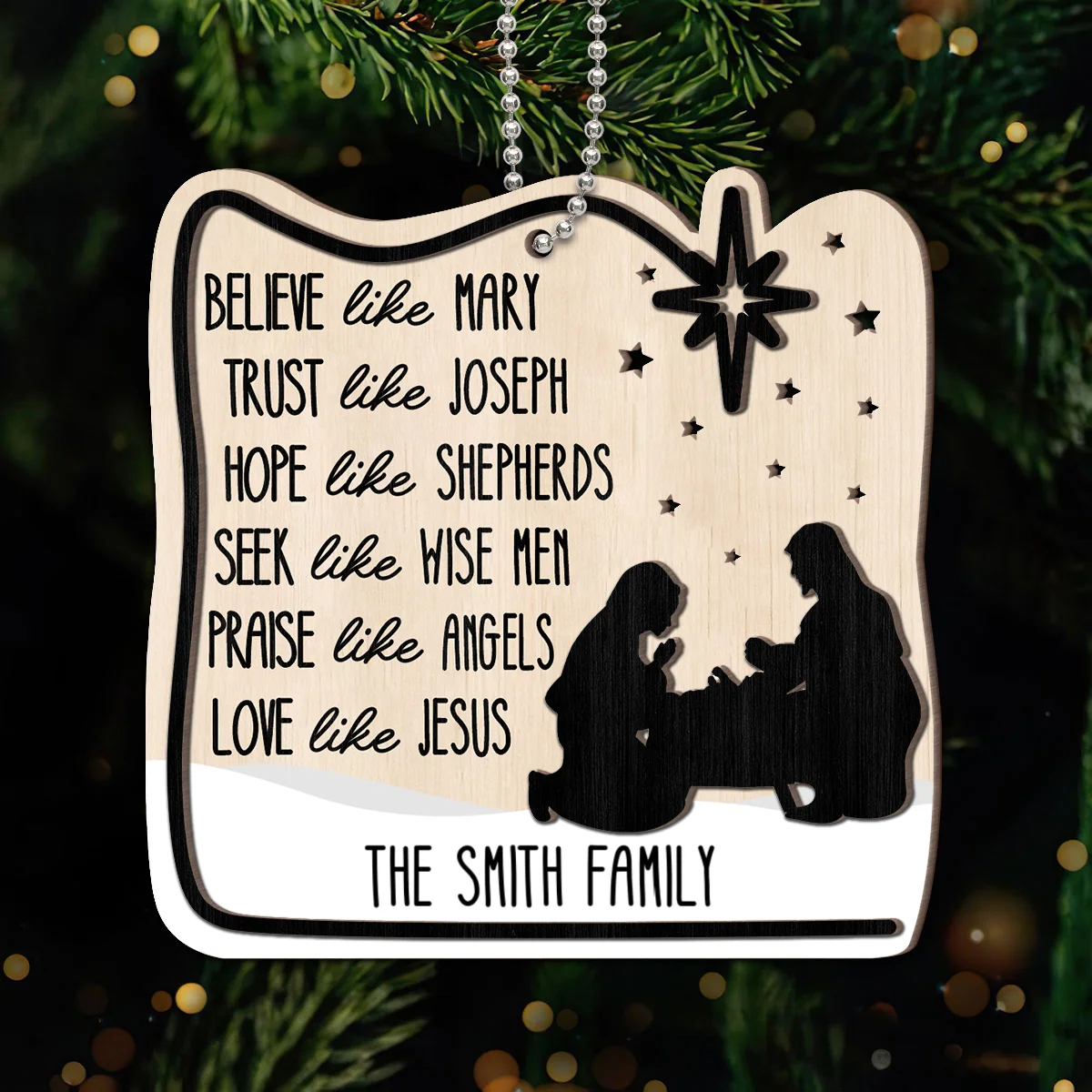 Believe Like Mary Christian Family Personalized 2-Layer Wooden Ornament - Image 11