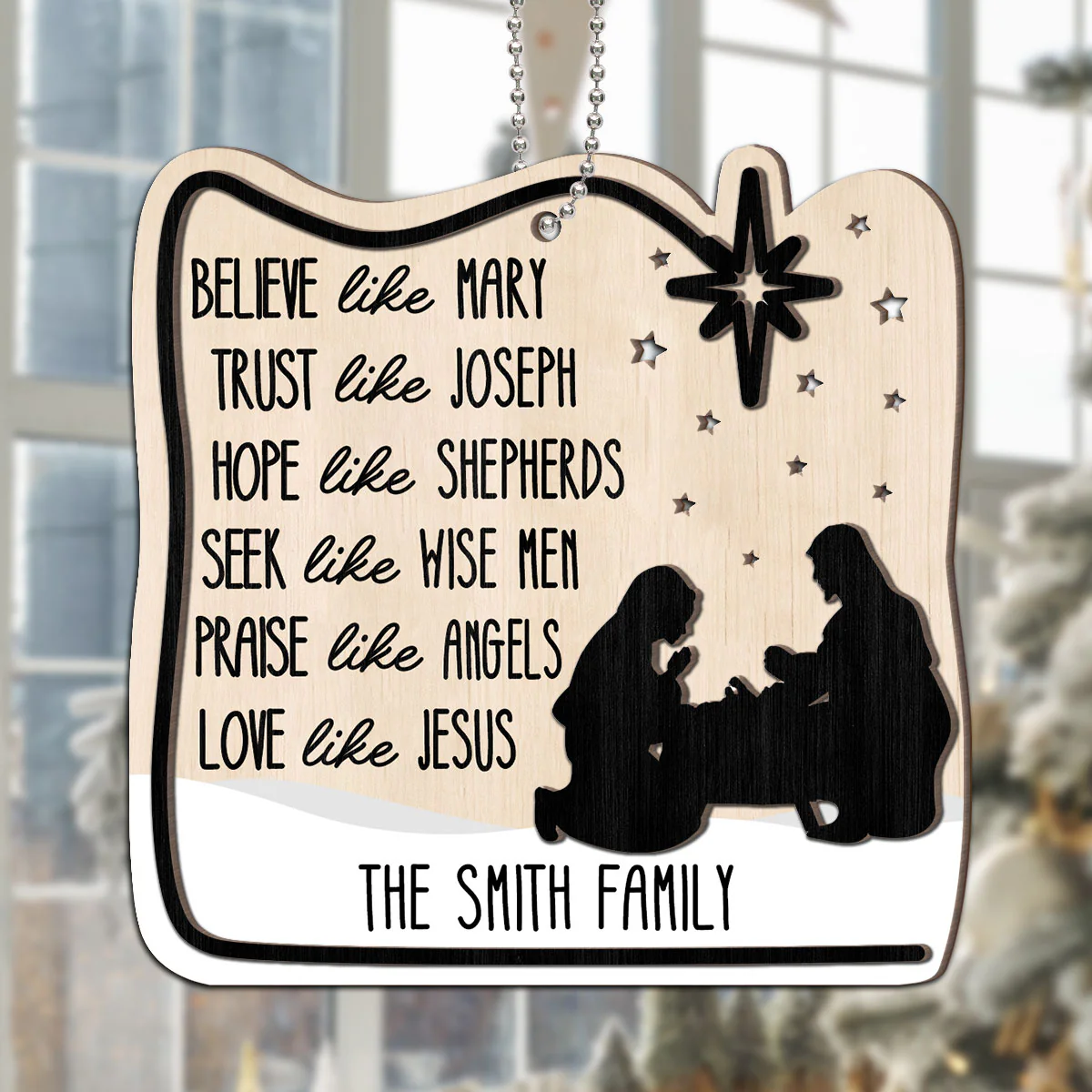 Believe Like Mary Christian Family Personalized 2-Layer Wooden Ornament - Image 7
