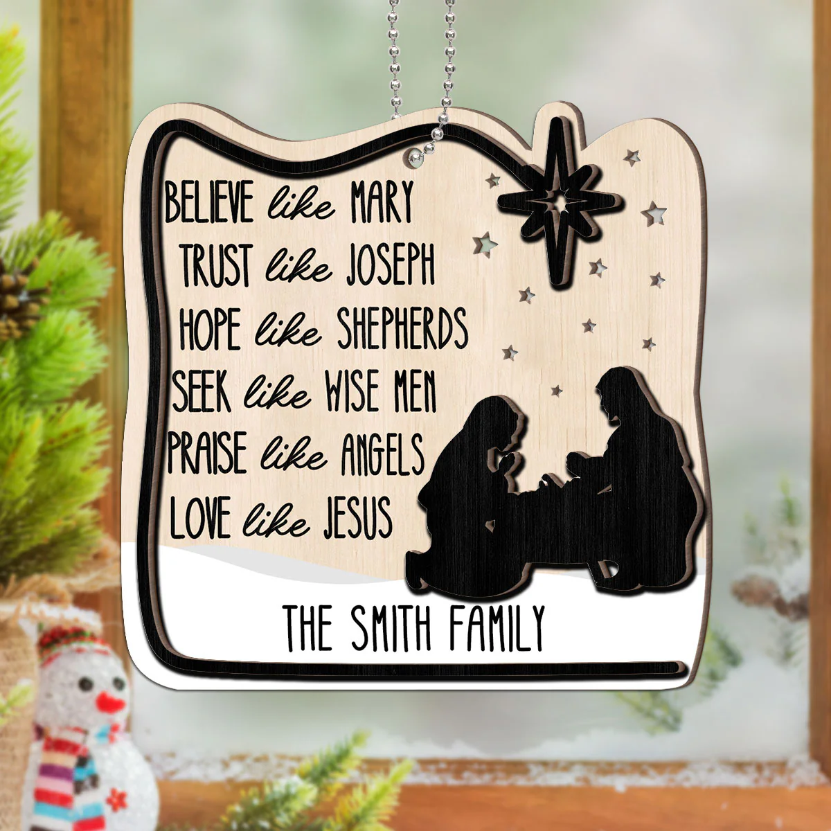 Believe Like Mary Christian Family Personalized 2-Layer Wooden Ornament - Image 8