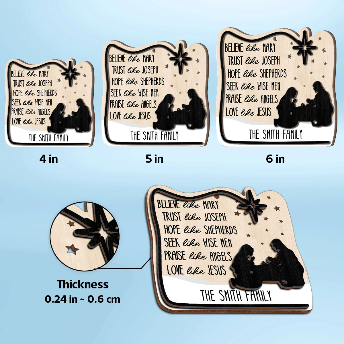 Believe Like Mary Christian Family Personalized 2-Layer Wooden Ornament - Image 9