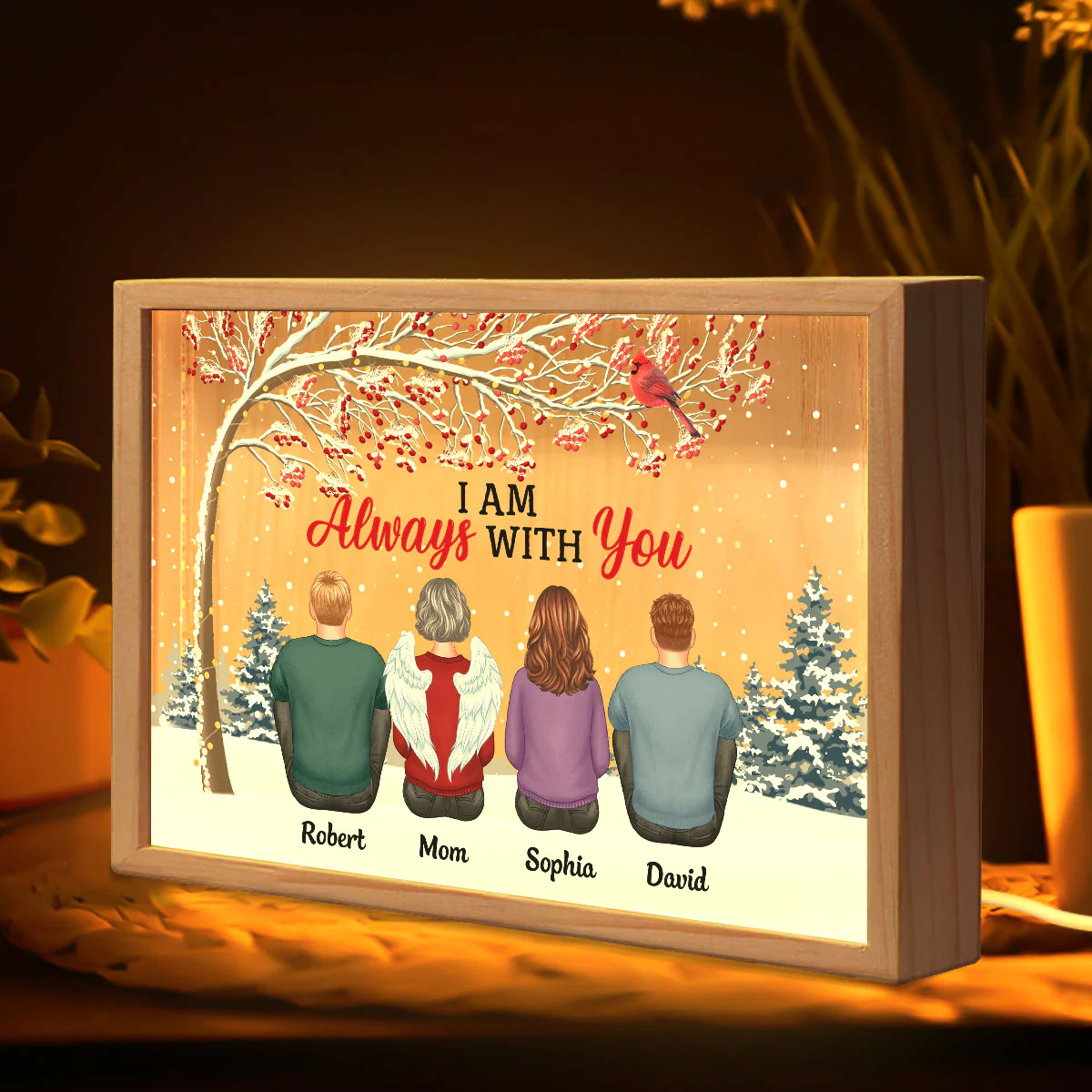 Berry Tree Always With You Family Dad Mom Kids Dogs Cats Memorial Remembrance Sympathy Gift Personalized Wooden Frame Light Box - Image 3