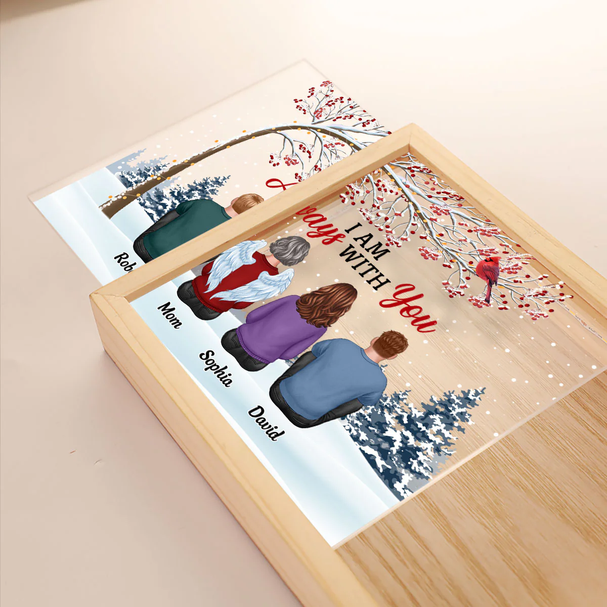 Berry Tree Always With You Family Dad Mom Kids Dogs Cats Memorial Remembrance Sympathy Gift Personalized Wooden Frame Light Box - Image 4