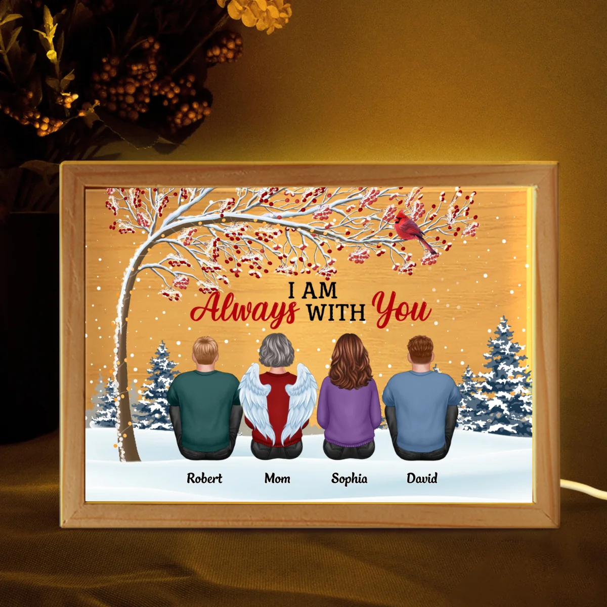 Berry Tree Always With You Family Dad Mom Kids Dogs Cats Memorial Remembrance Sympathy Gift Personalized Wooden Frame Light Box - Image 7