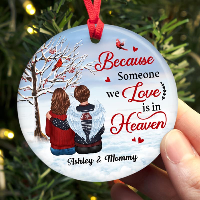 Berry Tree Cardinal Memorial On Cloud Personalized Circle Ornament - Image 2