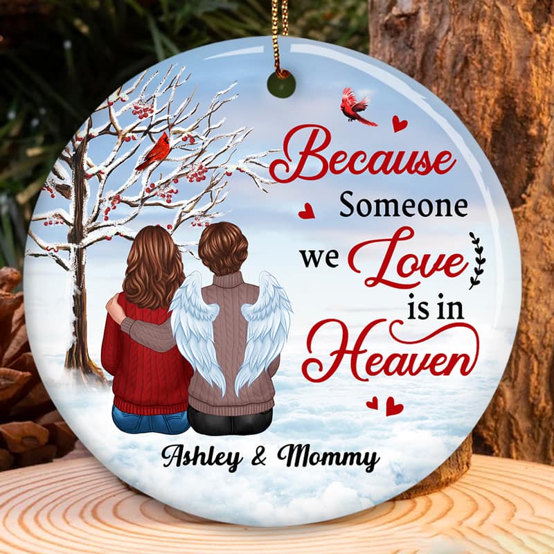 Berry Tree Cardinal Memorial On Cloud Personalized Circle Ornament - Image 3